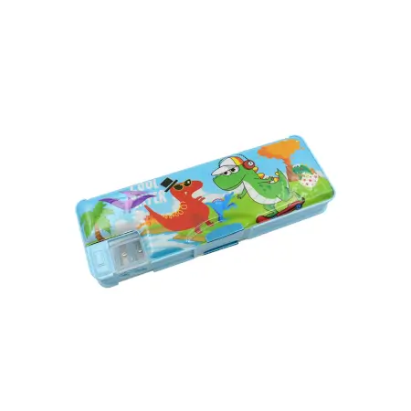 Multipurpose Compass Box, Plastic Double Deck Pencil Case with 2 Compartments, Supplies Utility Box Storage Organizer, Pencil Box for School, Cartoon Printed Pencil Case for Kids
